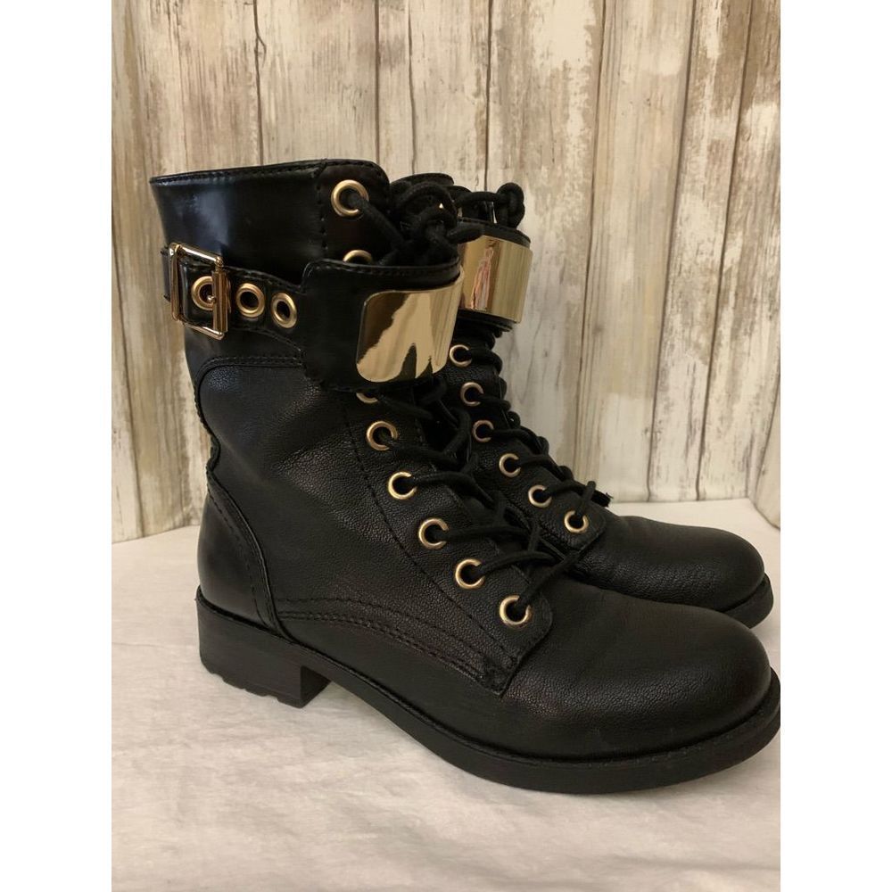 Guess Black Leather Combat Boots Size 5.5M